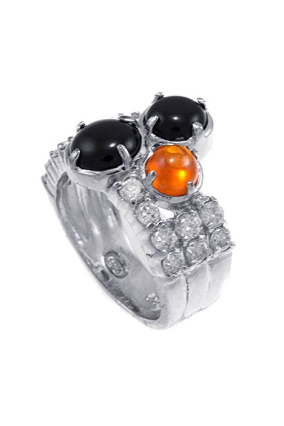 Rodhium Plated Bling Iced Tri-Color Monster CZ Stone Ladies Ring (7)