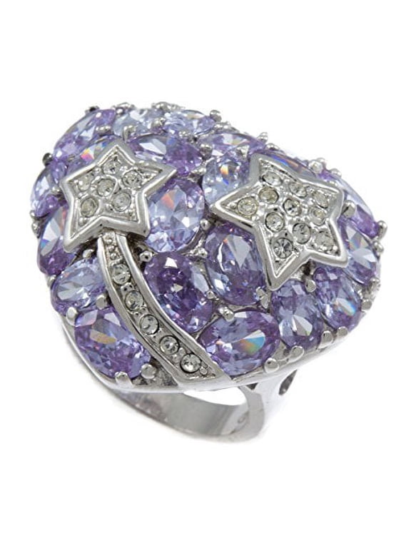 Rodhium Plated CZ Bling Iced Shooting Stars Lavender Synthetic Ladies Ring (6)