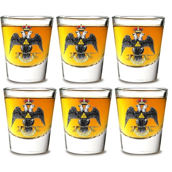 GIFTS INFINITY Set Of 6 1.5oz Shot Glasses Gifts Infinity UV Printed Masonic, OES Past Matron, Shriner, 32nd Degree Scottish Rite, 33rd Degree Scottish Rite, Past-Master (33rd-Degree-Scottish-Rite)