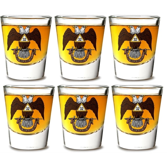 GIFTS INFINITY Set Of 6 1.5oz Shot Glasses Gifts Infinity UV Printed Masonic, OES Past Matron, Shriner, 32nd Degree Scottish Rite, 33rd Degree Scottish Rite, Past-Master (32nd Degree Scottish Rite)