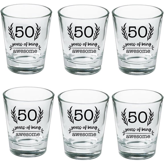 GIFTS INFINITY Set Of 6 1.5oz Shot Glasses 50 Bithday, Hello 50, Stepping into my 50th birthday (FT-6)
