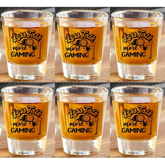 GIFTS INFINITY Set Of 6 1.5oz Shot Glasses UV Printed Golf, Gold Ball, Club Dad, Mom Quotes on each glass. (GL-24)