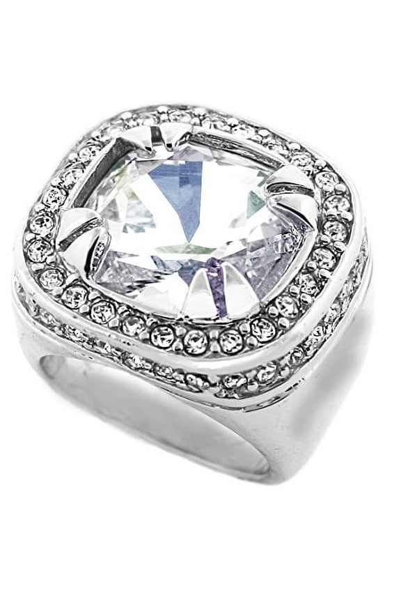 Silver Tone Synthetic Clear CZ Stone Men Rick Ross Hip Hop Style Ring (9)