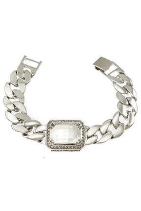 Silver Tone Synthetic Cz Stone Men Rick Ross Hip Hop Bracelet (White)