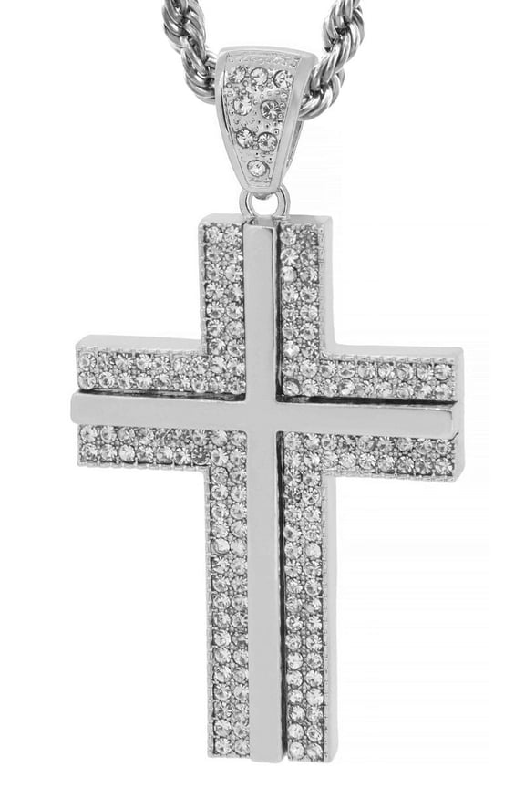 Silver Tone Western Cross Pendant for Men  Free 30 Rope Chain Included