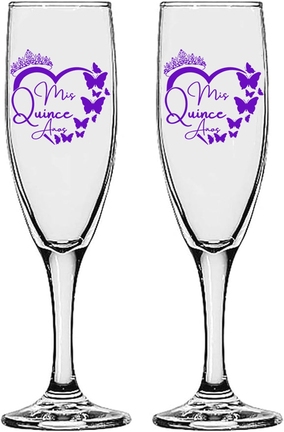 GIFTS INFINITY UV Printed Mis Quince Anos Champagne Flutes Set of 2 Toasting Glasses (QA-11)