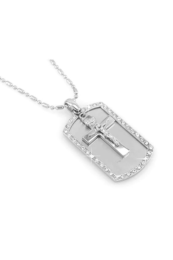 - Unisex Bing Hip Hop Pendant Dog Tag Necklace Chain (Crucifix SL)