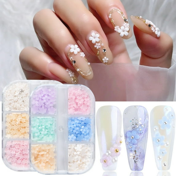 GIFZES 6Grids/Box Color Changing Nail Flower Ornament Five Petals 3D Effect Floral Nail Art Charms Decoration