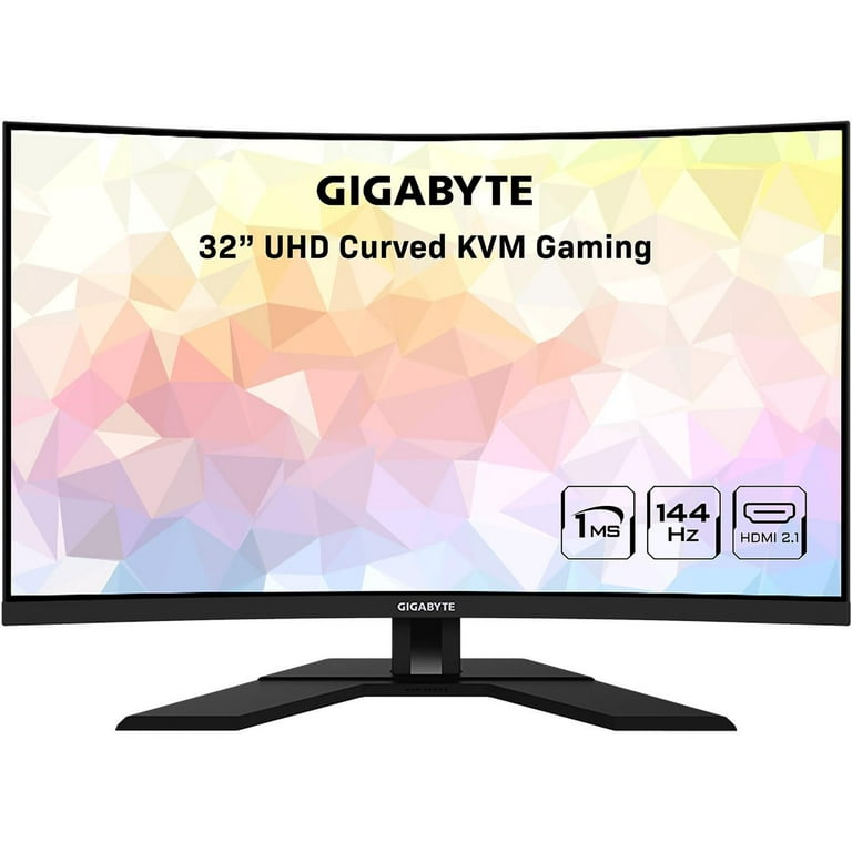 GIGABYTE 32 144Hz 4K Curved Gaming Monitor 1ms FreeSync Premium Pro, SS  VA, UHD 3840x2160, Built-in Speakers, 1x DisplayPort 1.4, 2x HDMI 2.1, 1x  USB
