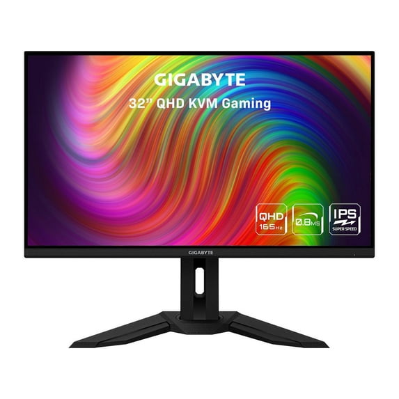 GIGABYTE 32" 165Hz 1440P SS IPS KVM Gaming Monitor, 0.8ms, FreeSync Premium, QHD 2560 x 1440, 94% DCI-P3, HDR Ready, 1x DisplayPort 1.2, 2x HDMI 2.0, 3x USB 3.0, 1x USB Type-C, M32Q (170Hz OC)