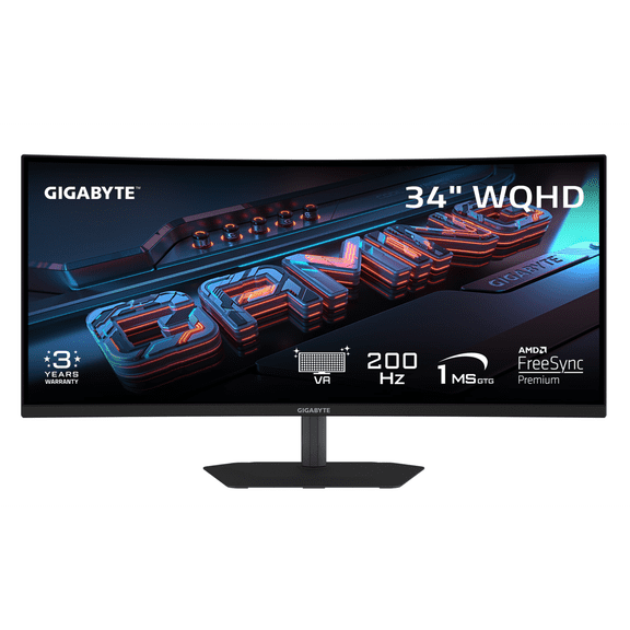 GIGABYTE 34 inch QHD 2K 1440P 200Hz AMD FreeSync Premium HDR400 Built-in Speakers Curved Gaming Computer Monitor with Height Adjustable & Tilt Stand G34WQC2