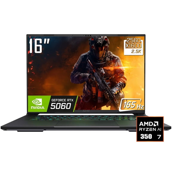 GIGABYTE AERO X16 AI Gaming Laptop, 16" 2560 x 1600 2.5K 165Hz IPS LCD Display, AMD Ryzen Al 7 350, NVIDIA RTX 5060, RGB Backlit KB, Win11 Home (16GB DDR5 RAM / 512GB SSD)