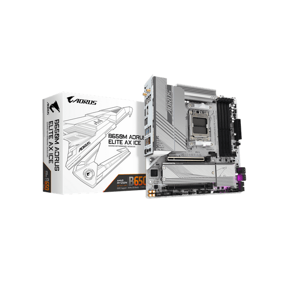 Aorus Ultra Durable B650M AORUS ELITE AX ICE Gaming Desktop Motherboard - AMD B650 Chipset - Socket AM5 - Micro ATX (b650maoruseliteaxice)