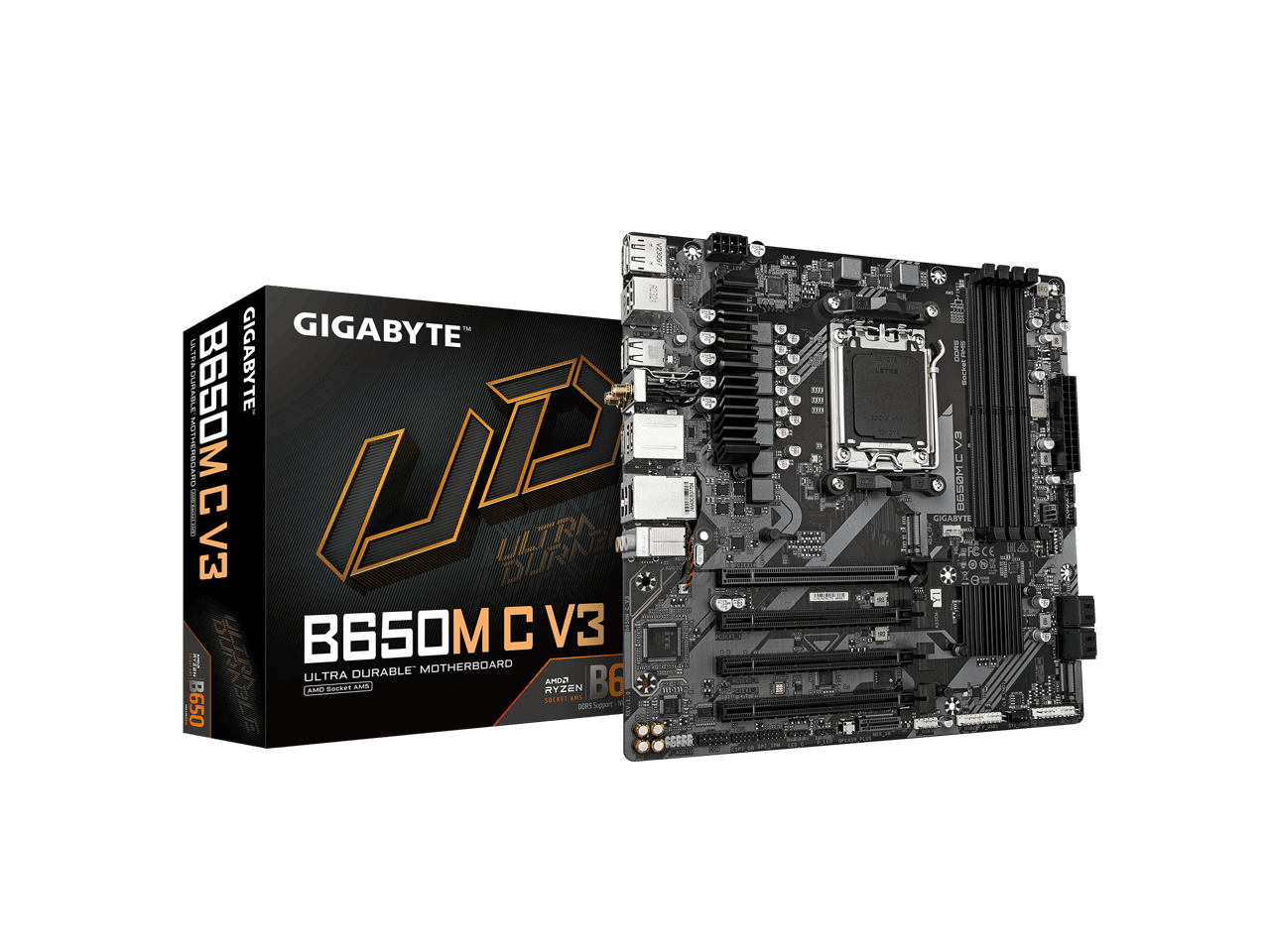GIGABYTE B650M C V3 (rev. 1.0) AM5 LGA 1718 AMD B650 M-ATX Motherboard, DDR5, PCIe 4.0 M.2, PCIe 4.0, USB 3.2 Gen1 Type-C, 1GbE LAN, Q-Flash Plus, EZ-Latch