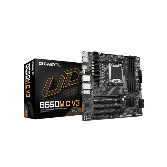 GIGABYTE B650M C V3 (rev. 1.0) AM5 LGA 1718 AMD B650 M-ATX Motherboard, DDR5, PCIe 4.0 M.2, PCIe 4.0, USB 3.2 Gen1 Type-C, 1GbE LAN, Q-Flash Plus, EZ-Latch