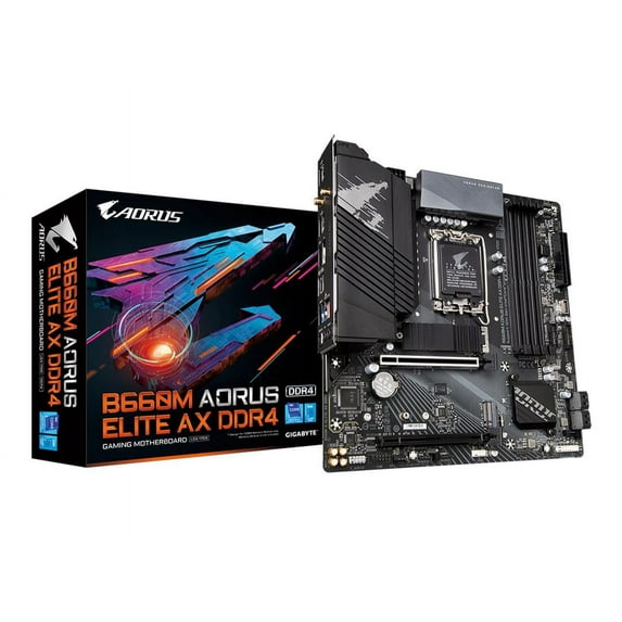GIGABYTE B660M AORUS ELITE AX DDR4 B660 Intel LGA 1700 Micro-ATX Motherboard with DDR4, Dual M.2, PCIe 4.0, USB 3.2 Gen2 Type-C, WIFI 6E, 2.5GbE LAN