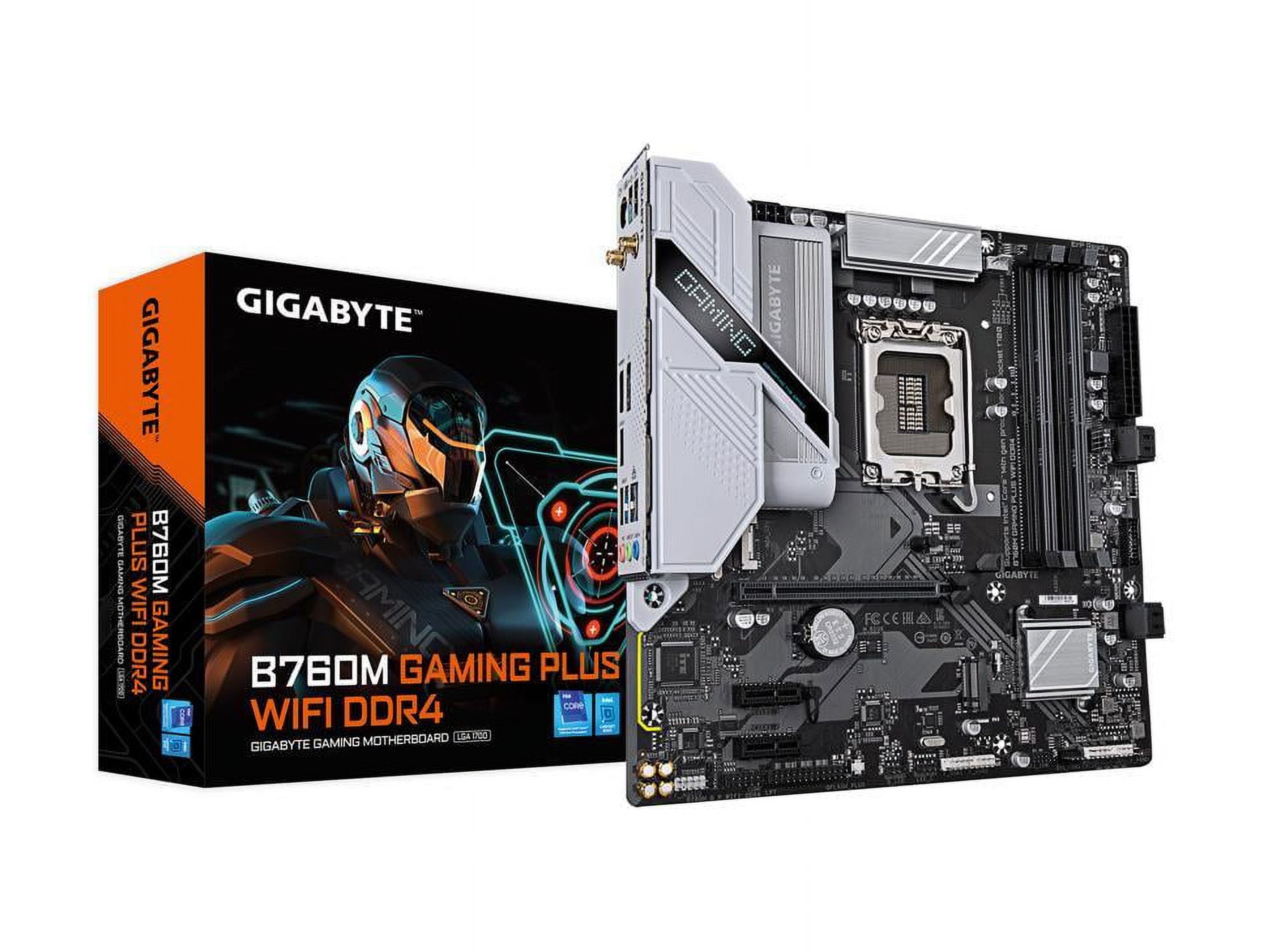 GIGABYTE B760M GAMING PLUS WIFI DDR4 LGA 1700 Intel B760 M-ATX Motherboard with DDR4, 2* M.2, PCIe 4.0, Front USB 3.2 Gen 1 Type-C, WiFi 6 GbE LAN, Q-Flash Plus, PCIe EZ-Latch