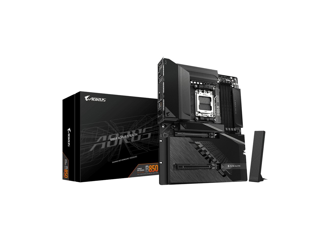 GIGABYTE B850 AORUS STEALTH AMD AM5 ATX Motherboard, Supports AMD Ryzen 9000/8000/7000 Series Processors, DDR5, 14+2+2 Power Phase, 4x M.2, PCIe 5.0, USB-C, WIFI7, 5GbE LAN, EZ-Latch, 5-Year Warranty