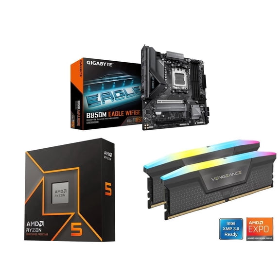 NEWEGG Motherboard CPU Memory Combo-B850M EAGLE WIFI6E AMD AM5 Motherboard Bundle with Ryzen 5 9600X 6-Core 3.9 GHz CPU and Vengeance RGB 16GB (2 x 8GB) 288-Pin PC RAM DDR5 6000 Desktop Memory