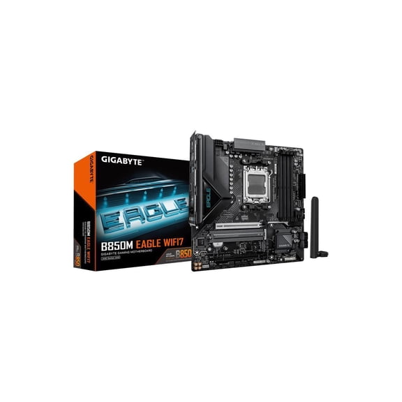 GIGABYTE B850M EAGLE WIFI7 AMD AM5 mATX Motherboard, Support Ryzen 9000/8000/7000 Series, DDR5, 8+2+2 Power Phase, 2x M.2, PCIe 5.0, USB-C, WiFi 7, 2.5GbE, EZ-Latch, 5-Year Warranty