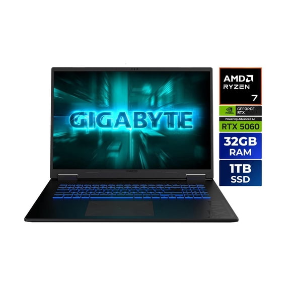 GIGABYTE GAMING A18 Gaming Laptop - 165Hz 2560x1600 WQXGA - NVIDIA GeForce RTX 5060 - AMD Ryzen 7 260 - 1TB SSD with 32GB DDR5 RAM - Windows 11 Home - Black Steel (3VHK3USC64SH)