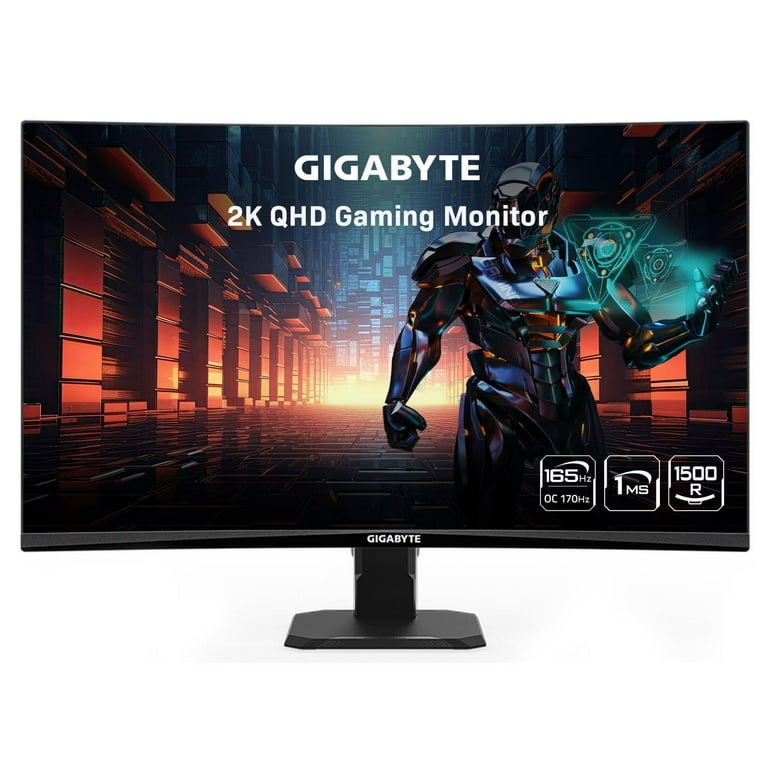 GIGABYTE GS27QC 27 165Hz 1440P Curved Gaming Monitor, 2560 x 1440 VA 1500R  Display, 1ms (MPRT) Response Time, HDR Ready, FreeSync Premium, 1x Display  Port 1.4, 2x HDMI 2.0 