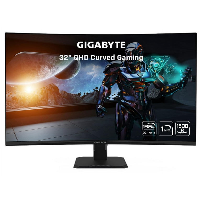 GIGABYTE GS32QC 31.5 165Hz 1440P Curved Gaming Monitor, 2560x1440 VA 1500R  Display, 1ms (MPRT) Response Time, HDR Ready, 1x Display Port 1.4, 2x HDMI