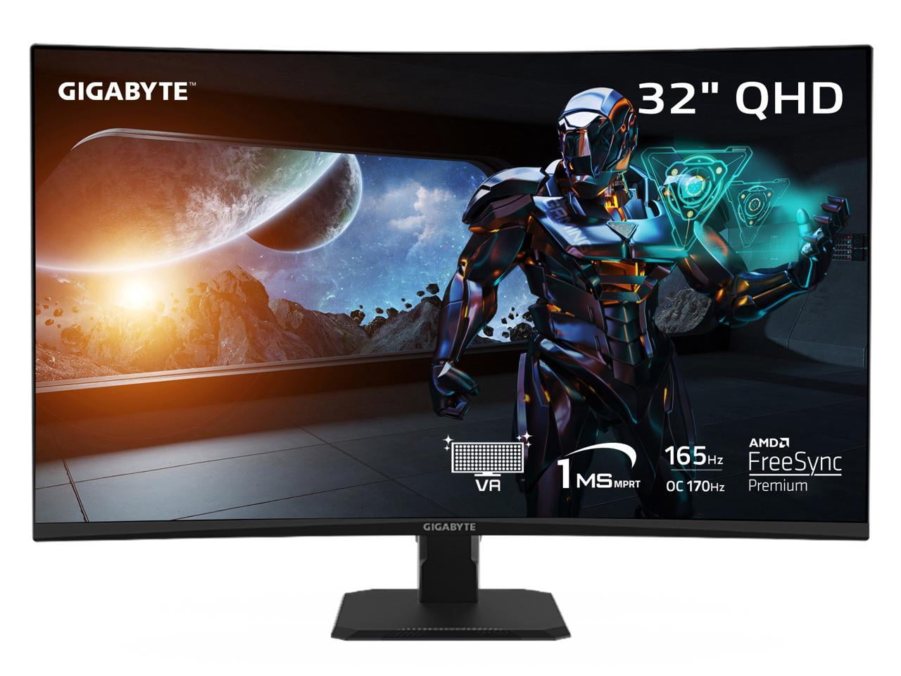 Gigabyte GS32QC - LED monitor - curved - 32" (31.5" viewable) - 2560 x 1440 QHD @ 170 Hz - VA - 300 cd/m - 3500:1 - 1 ms - 2xHDMI, DisplayPort