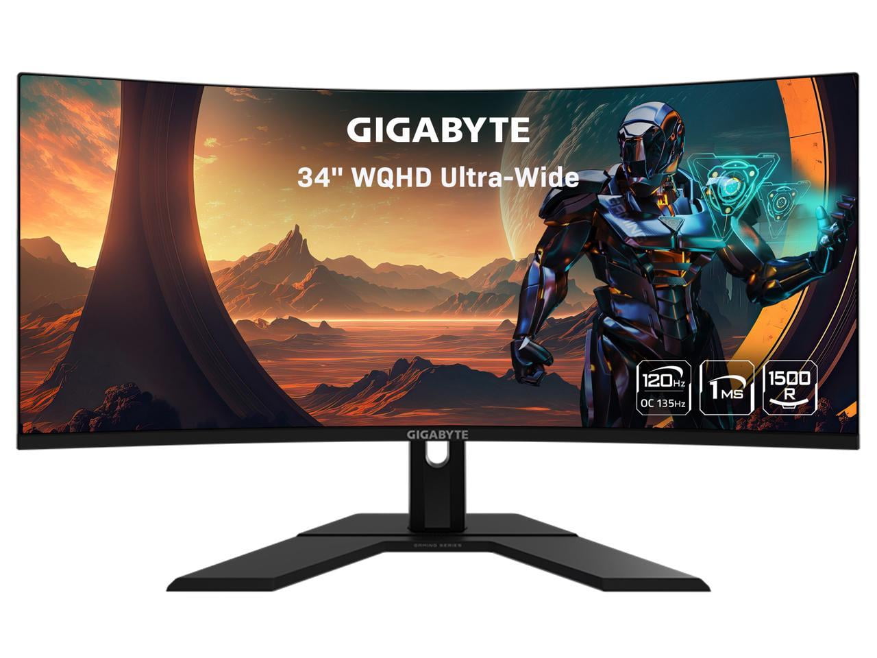 GIGABYTE GS34WQC 34 120Hz 1440P Curved Gaming Monitor, 3440x1440 VA 1500R  Display, 1ms (MPRT) Response Time, HDR Ready, FreeSync Premium, 1x Display  Port 1.4, 2x HDMI 2.0 