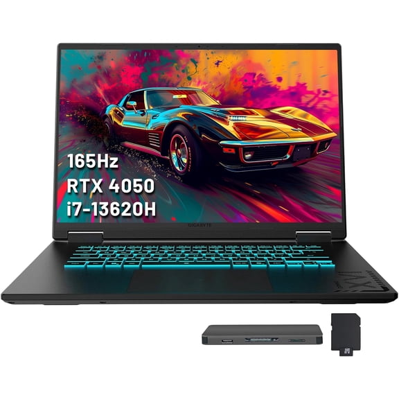 GIGABYTE Gaming A16 16" WUXGA 165Hz Laptop, Intel Core i7-13620H, 32GB DDR5, 3TB Storage (2TB SSD+1TB Docking Station Set), NVIDIA GeForce RTX 4050, RGB Backlit Keyboard, Win 11 Pro, Black Steel