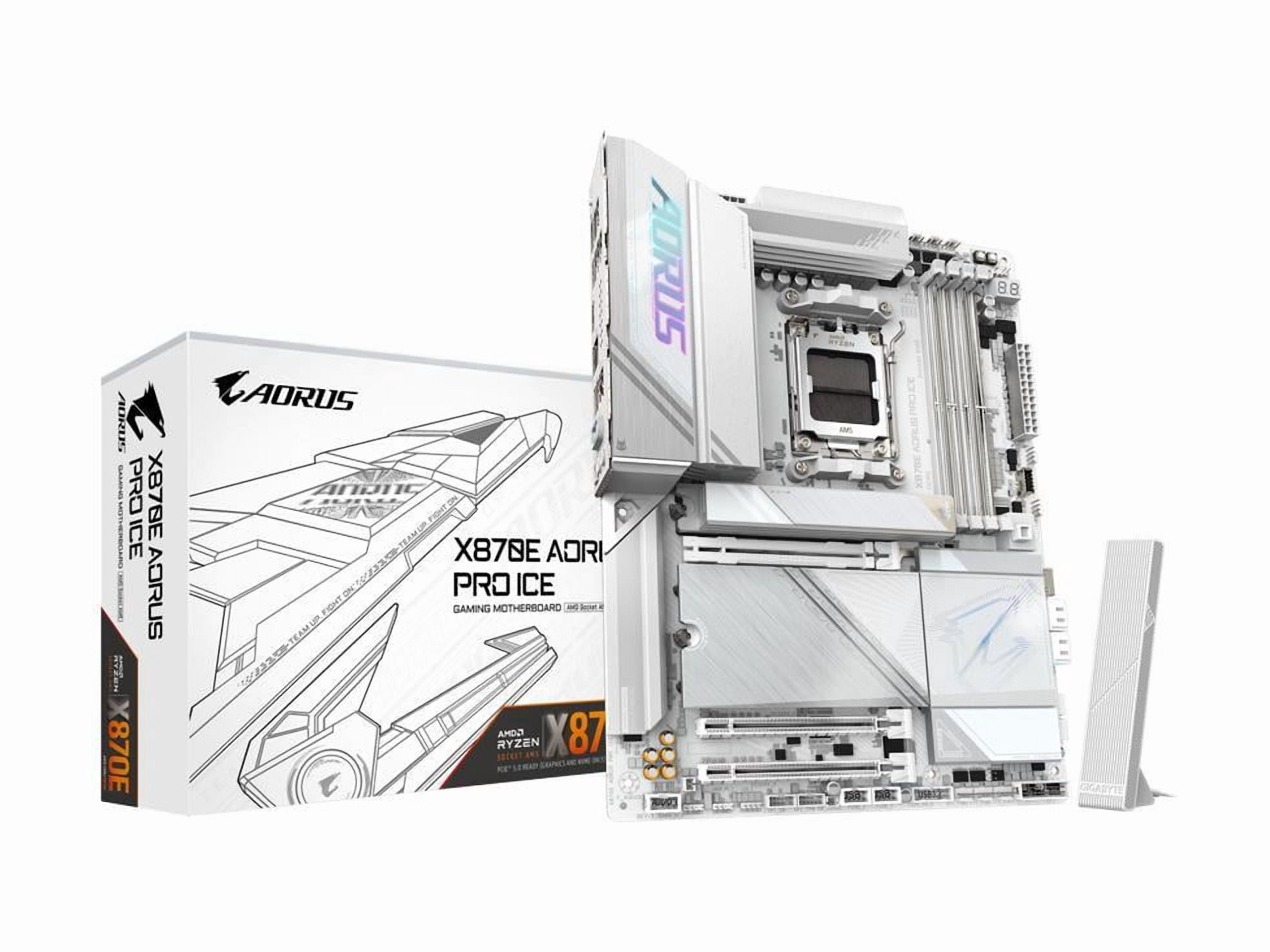 GIGABYTE X870E AORUS PRO ICE AM5 LGA 1718, ATX, DDR5, 4x M.2, PCIe 5.0, USB4, Wi-Fi 7, 2.5GbE LAN, EZ-Latch, 5-Year Warranty