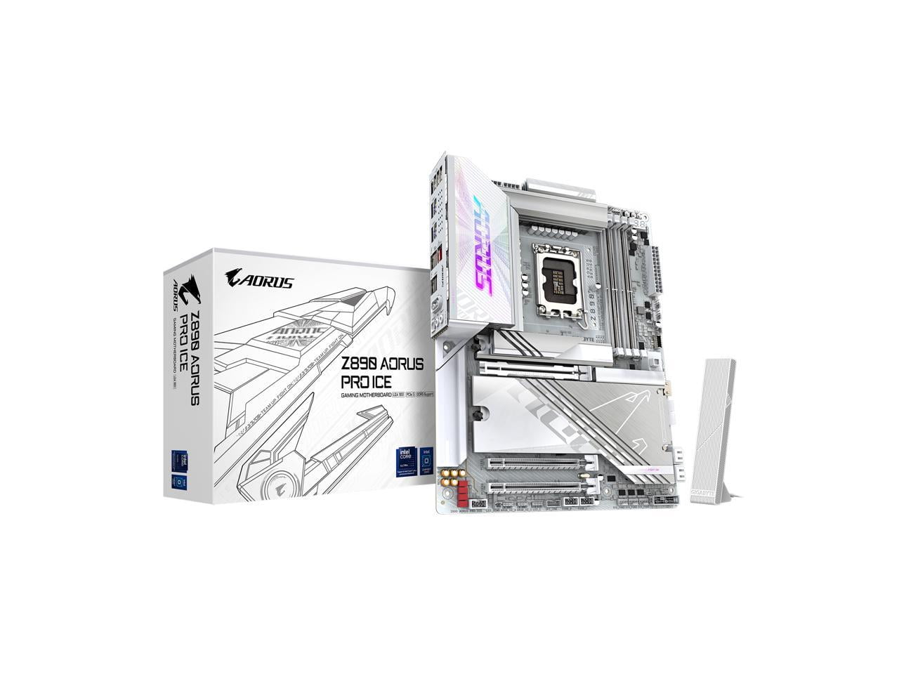 AORUS Z890 PRO ICE - Motherboard - ATX - LGA1851 Socket - Z890 Chipset - USB4, USB 3.2 Gen 2, USB 3.2 Gen 1, USB-C 3.2 Gen 2x2 - 5 Gigabit Ethernet, Bluetooth, Wi-Fi 7 - onboard graphics (CPU required) - HD Audio (8-channel)