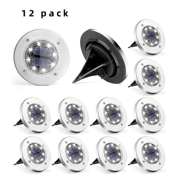 FKHouse 12 Pack Solar Ground Lights ,Outdoor 8 LED Garden Lights Waterproof Landscape Lighting Solar Powered for Sidewalk Yard Lawn Patio Pathway Walkway Backyard Decor (White)