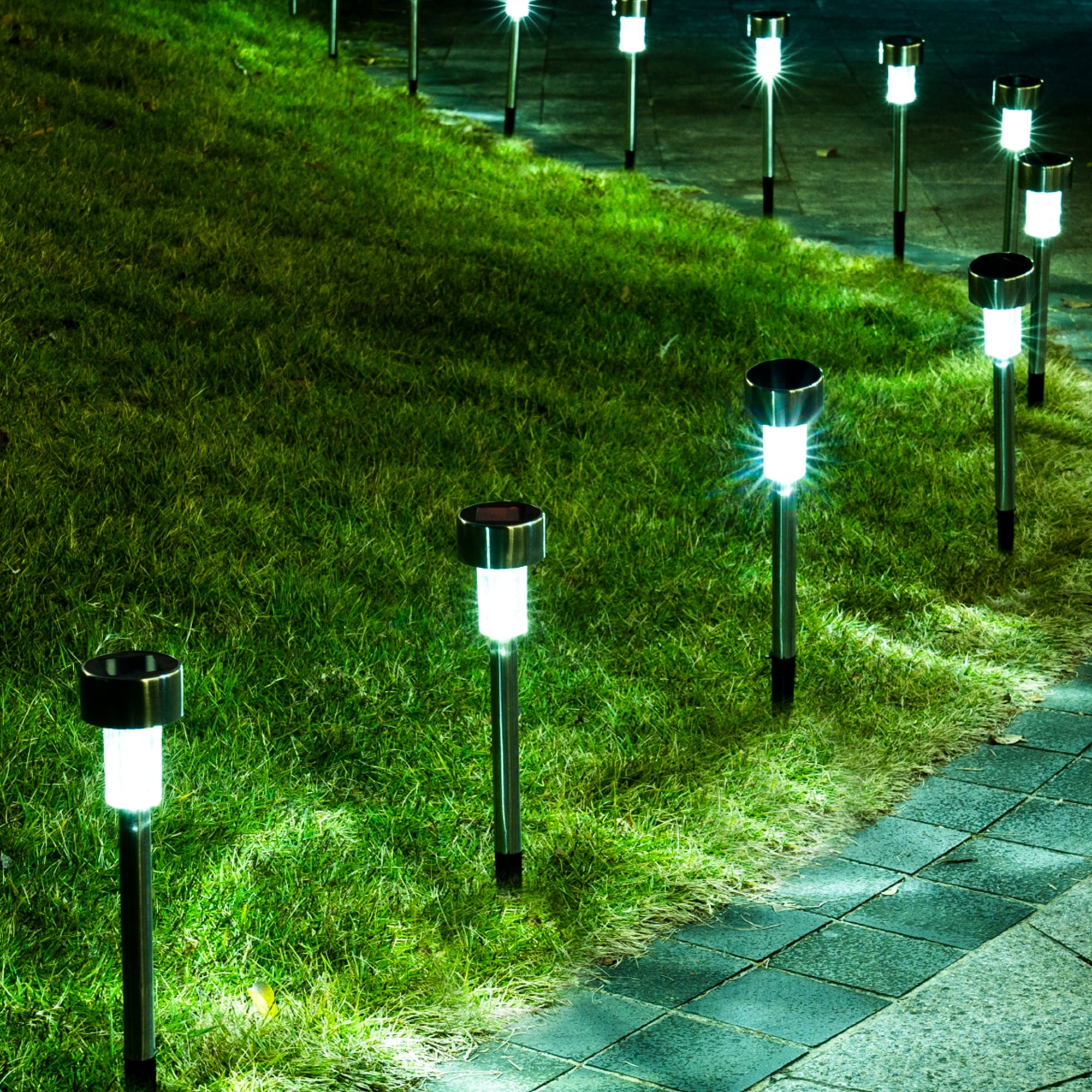 GIGALUMI 16 Pack Solar Pathway Lights, LED Landscape Lights for Outdoor Use  (Stainless Steel) - Walmart.com, image size:2000x2000