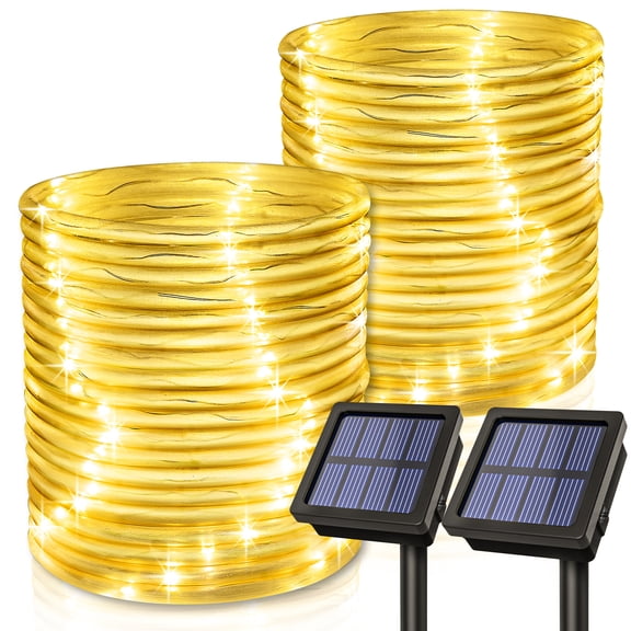 GIGALUMI Warm White Solar Rope Lights 2 Pack, 72 Feet 200 LED IP65 Waterproof Outdoor Fairy Lights with 8 Modes, Decor Lighting for Yard, Patio, Porch, Trees and Fences