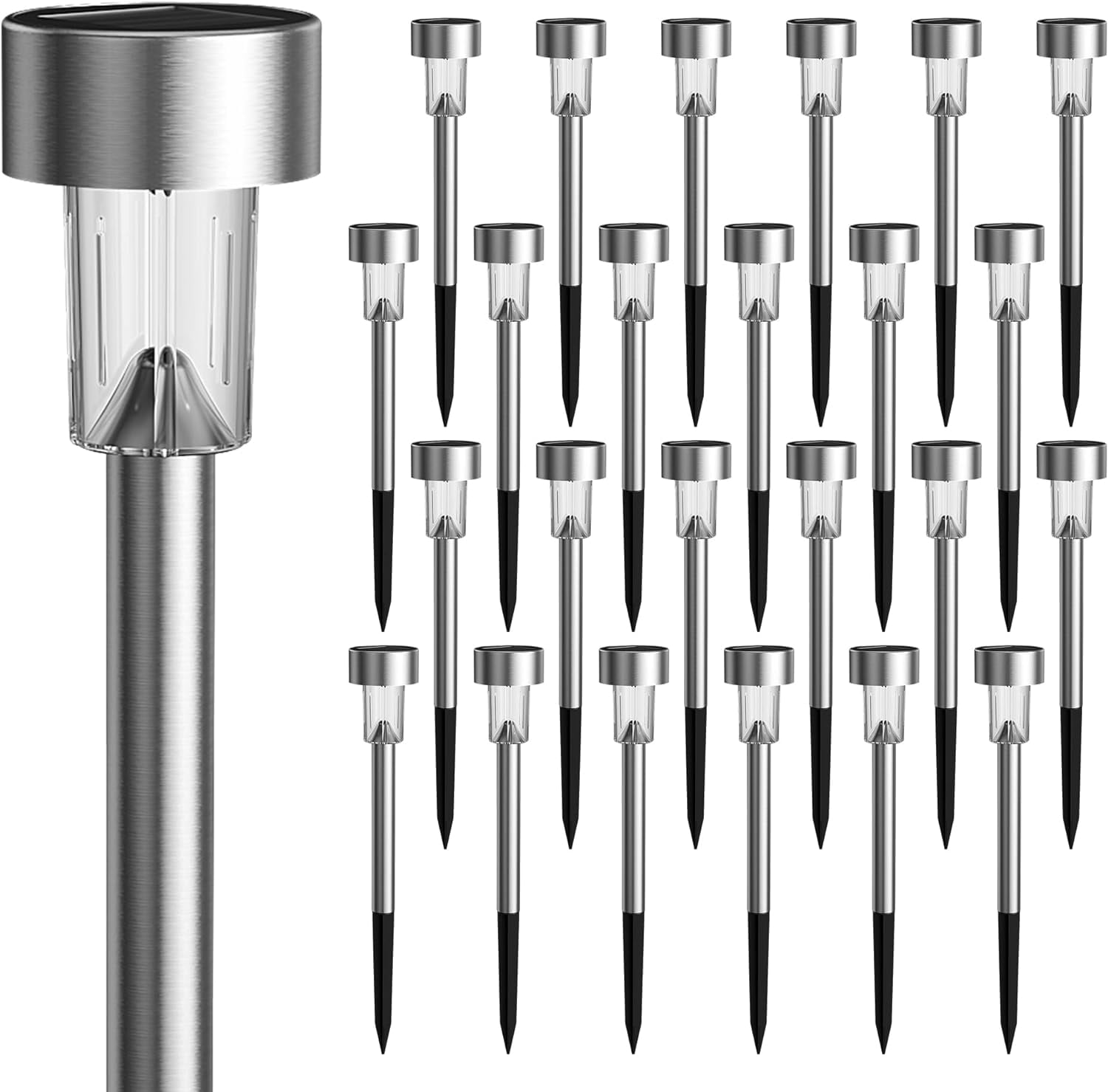 24 Pack Solar Path Lights Outdoor,Solar Lights Outdoor Waterproof,Stainless Steel LED Landscape Lighting,Solar Garden Lights for Driveway,Pathway,Patio,Yard
