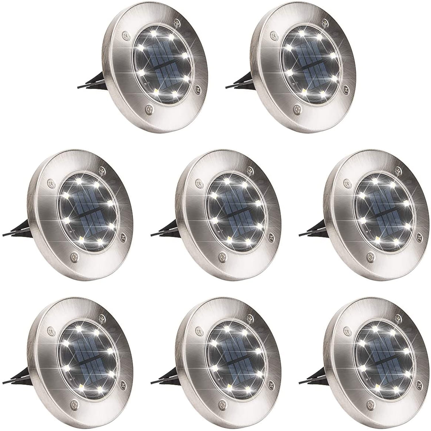 White Solar Powered LED Metal Pathway Light Pack, Set of 8