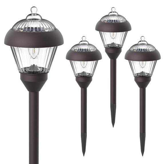 FKHouse Outdoor Solar Path Lights, 4 Pack Bronze LED Metal & Glass Lights