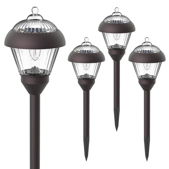 FKHouse Outdoor Solar Path Lights, 4 Pack Bronze LED Metal & Glass Lights