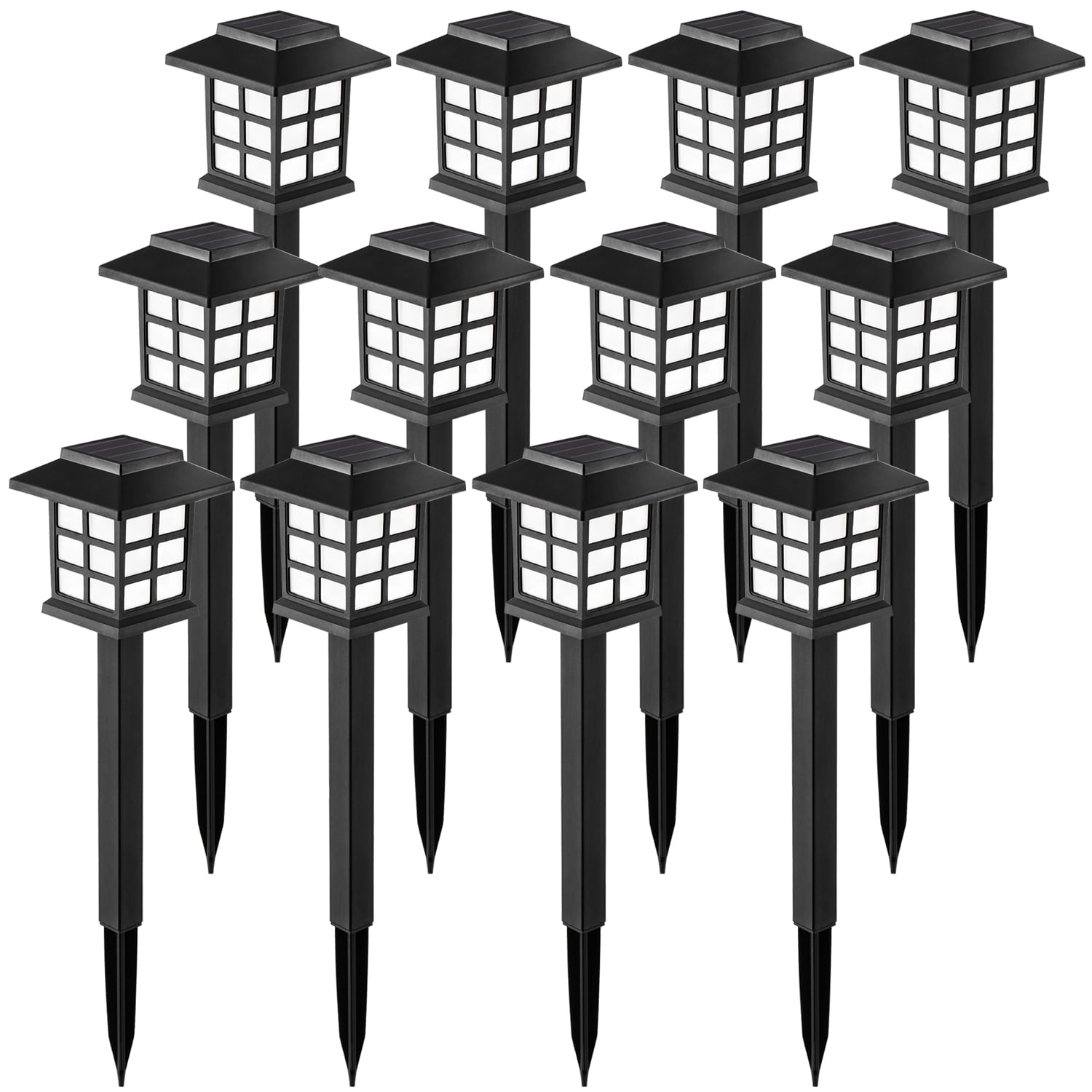 12-Pack Black Plastic Solar LED Pathway Lights