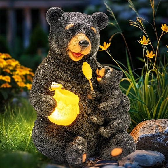 GIGALUMI Solar Garden Statues Bears 9", Loving Black Bear Decor, Yard Decorations Outdoor, Figurine Lights for Outside, Decor Unique Birthday Housewarming Gifts Women, Mom