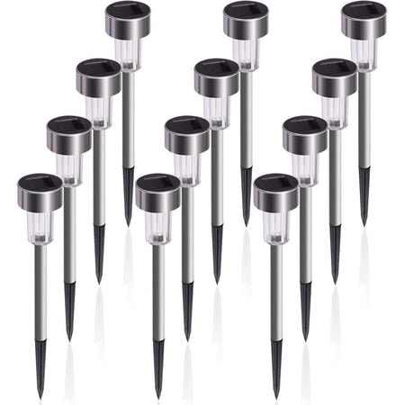 FKHouse Solar Lights Outdoor Christmas Yard Decoration Garden LED Light Stainless Steel-12 Pack (warm white)