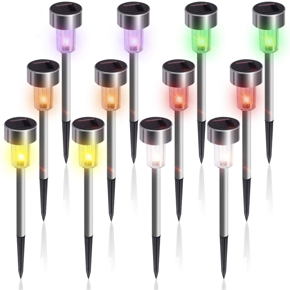 GIGALUMI Solar Lights, Outdoor LED Path Light Stainless Steel-12 Pack (Multi-Color) - image 1 of 6