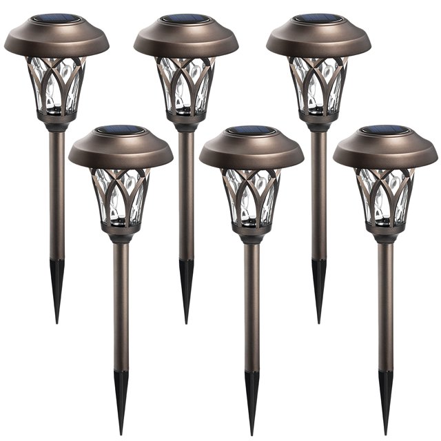 GIGALUMI Solar Pathway Lights 6 Pack, Metal Automatic Solar Yard Lights