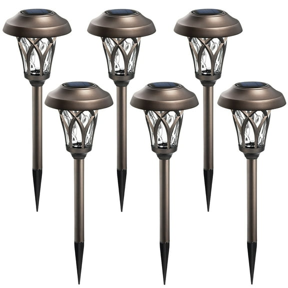 FKHouse Solar Pathway Lights, 6-Pack Metal Automatic Yard Lights for Garden, Patio, Walkway