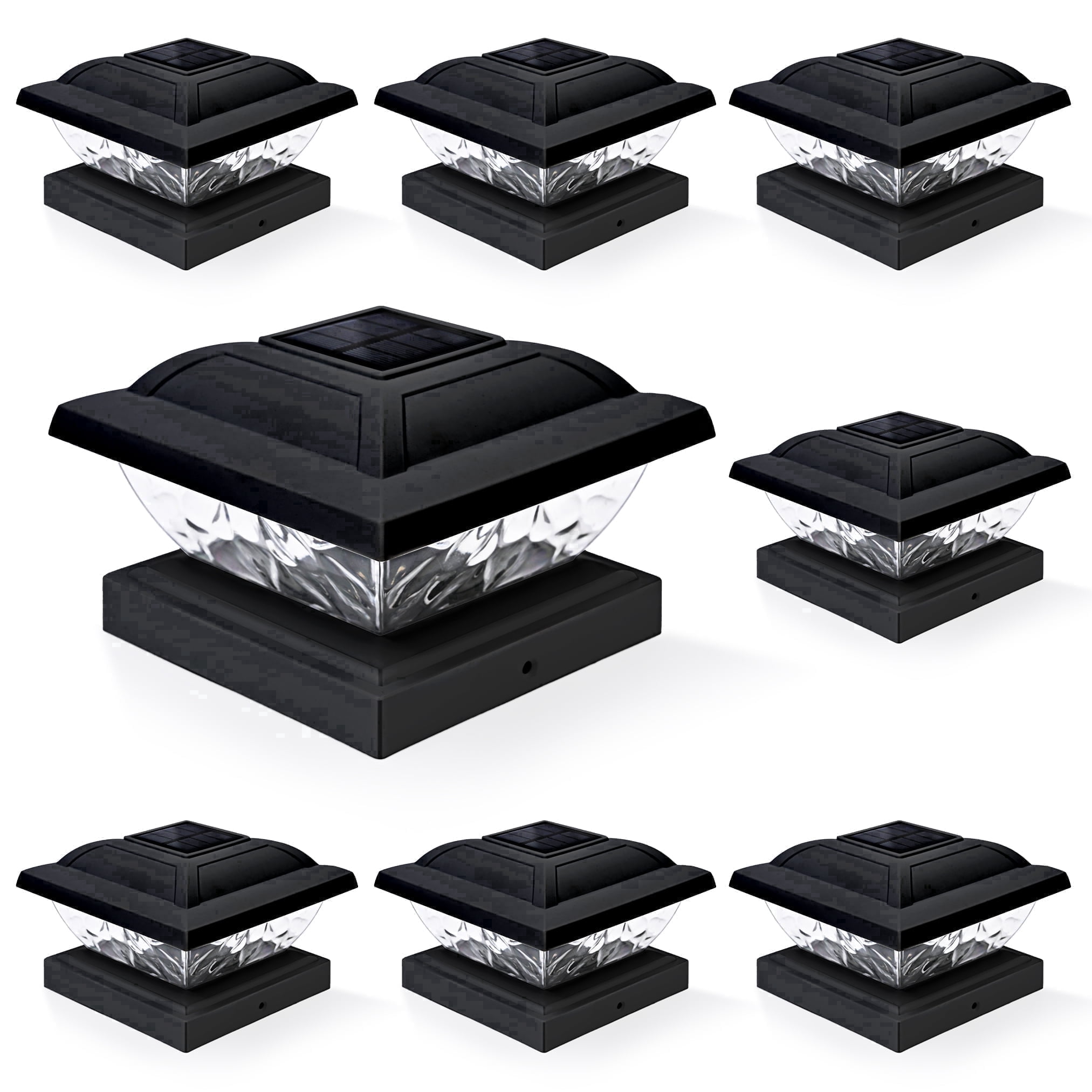 FKHouse, Black Solar Powered LED Outdoor Fence Post Lights, 8 Pack ...