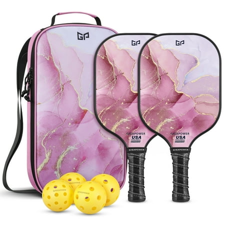 GIGAPOWER Pickleball Paddles Set of 2, USAPA Approved Graphite Carbon Face with Polypropylene Honeycomb Core Pickleball Paddle Set, Lightweight Pickleball Rackets for Women Men, Glittering Marble