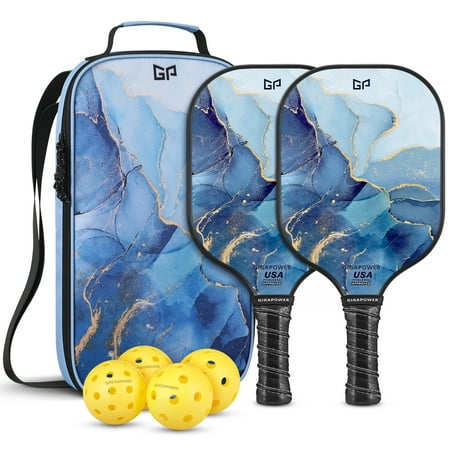 GIGAPOWER Pickleball Paddles Set of 2, USAPA Approved Graphite Carbon Face with Polypropylene Honeycomb Core Pickleball Paddle Set, Lightweight Pickleball Rackets for Women Men, Ocean Marble