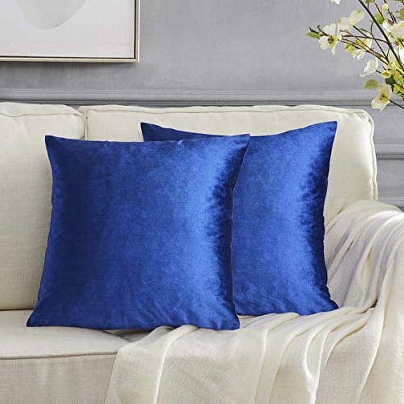GIGIZAZA Royal Blue Velvet Decorative Throw Pillow Covers for Sofa Bed 2 Pack Soft Cushion Cover (Royal Blue, 20 x 20- Set of 2)