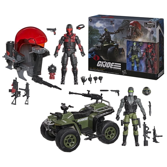 G.I. Joe Classified Series 218, Snake Eyes & Varmint ATV Vs. Stealth Viper & Cobra Stealth Flight Pod (Trubble Bubble), 6 Inch Action Figures & Vehicles